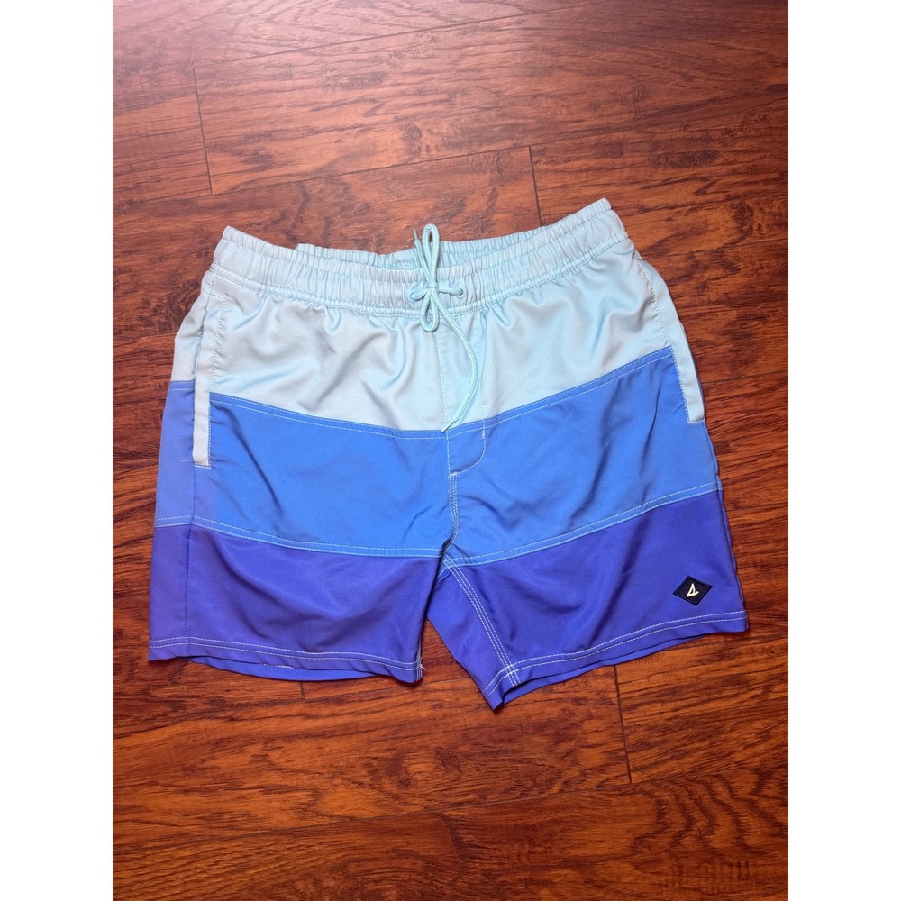 Sperry Men's Board Swim Shorts Size M Blue Colorblock Drawstring 7" Inseam